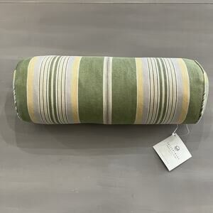 Pottery Barn Fairfax Stripe Bolster Accent Pillow Brand New Green Yellow 6x16”